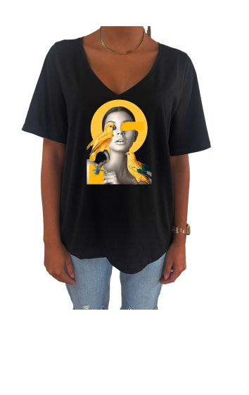 Grossiste Elvira - T-shirt femme col V oversize manches courtes | 2birds