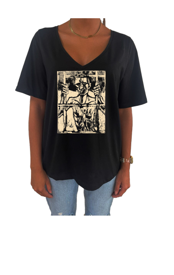 Grossiste Elvira - T-shirt femme col V oversize manches courtes | freedom2