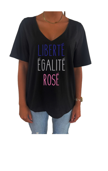 Grossiste Elvira - T-shirt femme col V oversize manches courtes | liberté