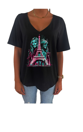 Grossiste Elvira - T-shirt femme col V oversize manches courtes |Paris mode 4