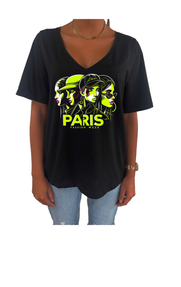 Grossiste Elvira - T-shirt femme col V oversize manches courtes |Paris mode 5