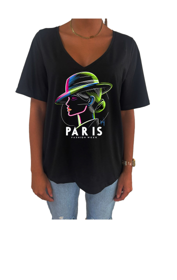 Grossiste Elvira - T-shirt femme col V oversize manches courtes |Paris mode 7