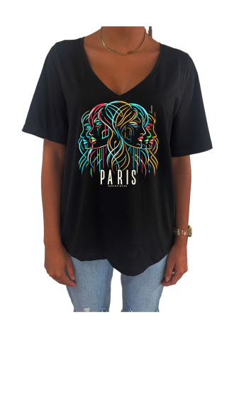 Grossiste Elvira - T-shirt femme col V oversize manches courtes |Paris mode 9