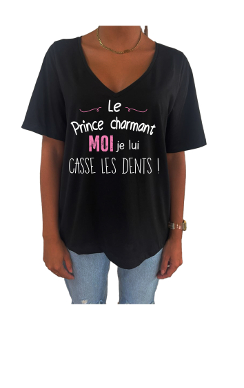 Grossiste Elvira - T-shirt femme col V oversize manches courtes | prince