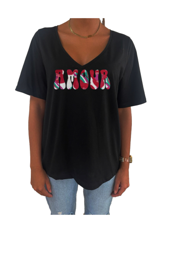 Grossiste Elvira - T-shirt femme col V oversize manches courtes |print  v22