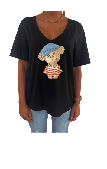 Grossiste Elvira - T-shirt femme col V oversize manches courtes |print  v44
