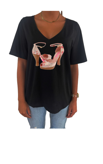 Grossiste Elvira - T-shirt femme col V oversize manches courtes |print  v53