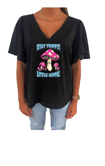 Grossiste Elvira - T-shirt femme col V oversize manches fronces  | 219