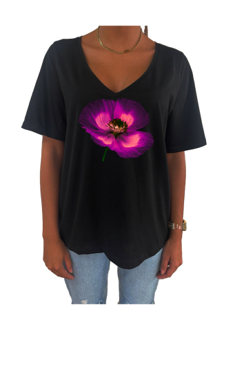 Grossiste Elvira - T-shirt femme col V oversize  |print  01