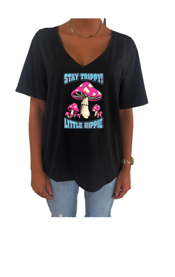 Grossiste Elvira - T-shirt femme col V oversize  |print  218