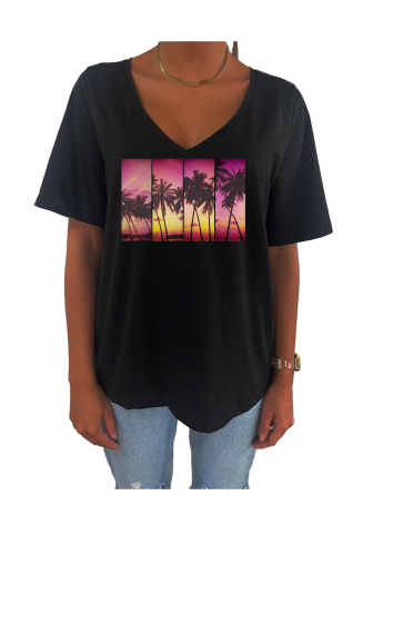 Grossiste Elvira - T-shirt femme col V oversize  |print  p2