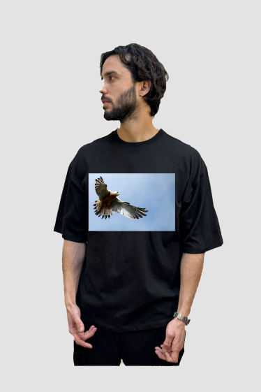 Grossiste Elvira - T-Shirt oversize col rond manches coudes mixte, print Bird
