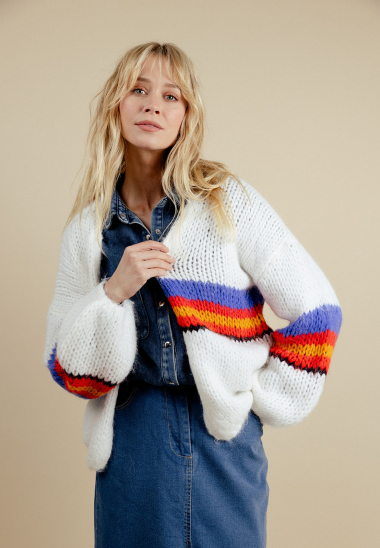 Wholesaler EMILIE K PRET A PORTER - Chunky knit cardigan with bold stripes