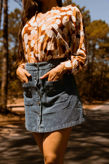 Wholesaler EMILIE K PRET A PORTER - High-waisted short denim skirt