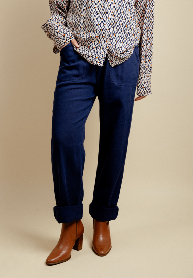 Grossiste EMILIE K PRET A PORTER - Pantalon en coton uni taille haute et coupe droite