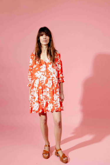 Wholesaler EMILIE K PRET A PORTER - Short dress with a loose fit and floral print
