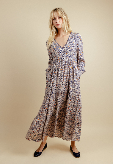 Wholesaler EMILIE K PRET A PORTER - Long and flowy dress with whimsical patterns