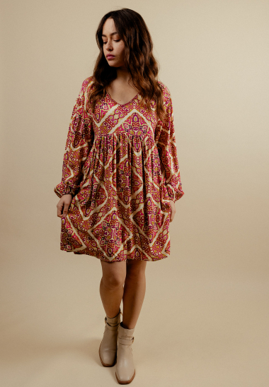 Wholesaler EMILIE K PRET A PORTER - Mid-length dress with a fluid cut and print