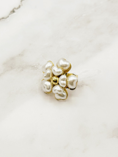 Grossiste Emily - Bague en acier inoxydable ajustable Fleur perles création