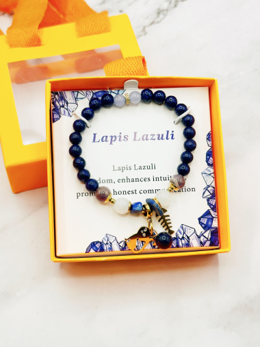 Grossiste Emily - Boite cadeau avec bracelet élastique de pierres LAPIS LAZULI et acier inoxydable
