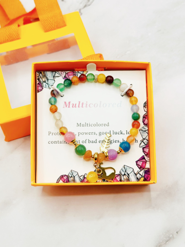 Grossiste Emily - Boite cadeau avec bracelet élastique en pierres naturelles et acier inoxydable