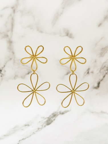 Grossiste Emily - Boucles d'oreilles en acier inoxydable Double Fleurs