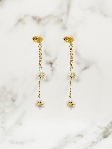 Mayorista Emily - Pendientes de acero con estrella de mar y perla blanca