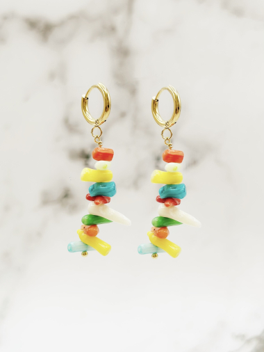 Wholesaler Emily - Stainless steel earrings Fish and colored pearls