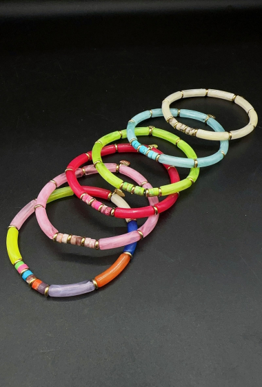 Wholesaler Emily - Elastic bracelet : stainless steel and acrylic