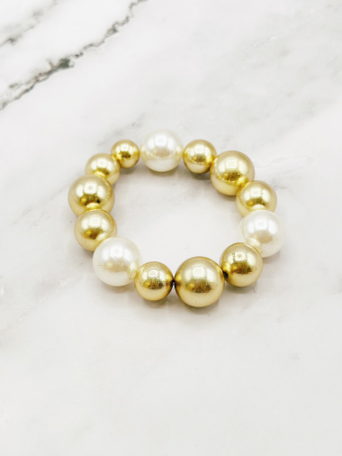 Grossiste Emily - Bracelet élastique en acier inoxydable boules dorées et perles