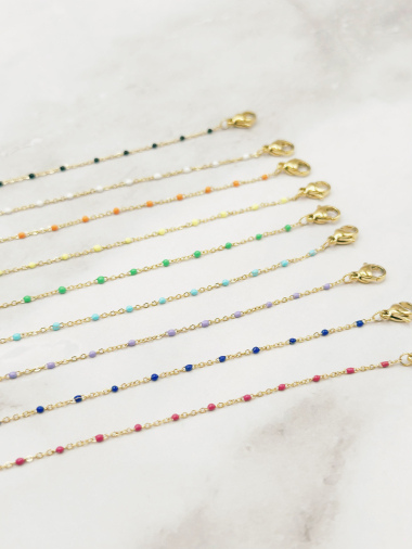 Grossiste Emily - Bracelet en acier inoxydable à perles colorées