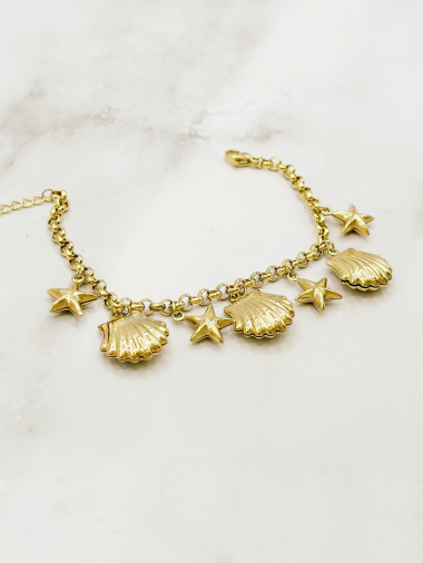 Grossiste Emily - Bracelet en acier inoxydable ajustable Coquillages et étoiles de mer