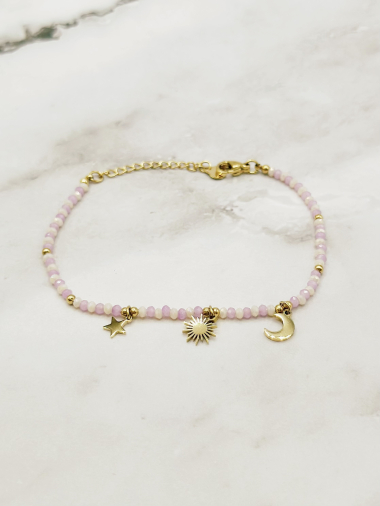 Grossiste Emily - Bracelet en acier inoxydable ajustable de perles colorées