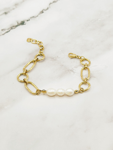 Grossiste Emily - Bracelet en acier inoxydable ajustable Perles d'eau douce