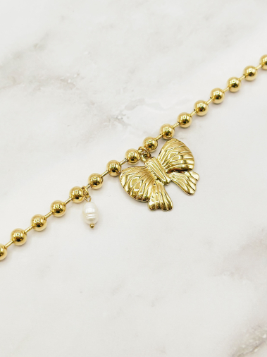 Grossiste Emily - Bracelet en acier inoxydable Noeud de papillon et perle
