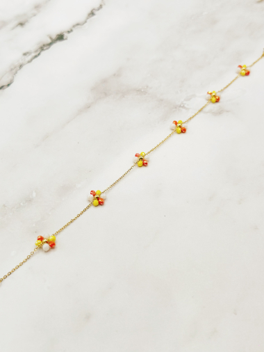 Grossiste Emily - Chaine de cheville en acier inoxydable ajustable Fleurs de perles colorées.