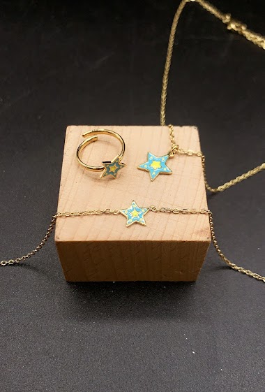 Großhändler Emily - Set of stainless steel necklace, bracelet and ring for kids