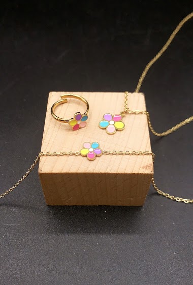 Grossiste Emily - Ensemble collier et bracelet et bague en acier inoxydable pour enfants