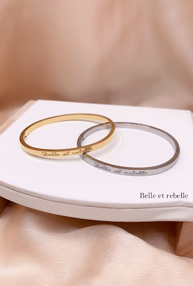 Großhändler Emily - Bangle bracelet with engraved message "Beautiful and rebel"