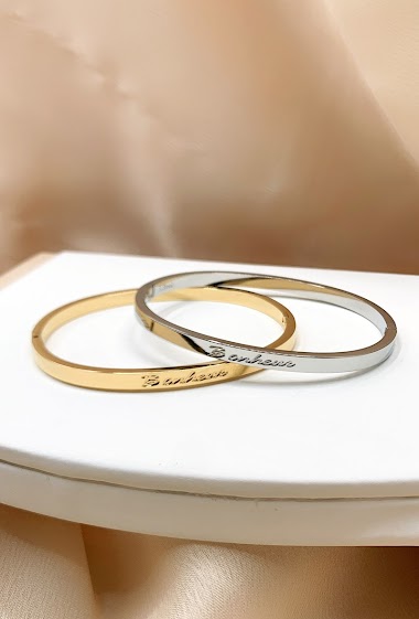 Wholesaler Emily - Stainless steel Bangle bracelet with engraved message "Happiness"