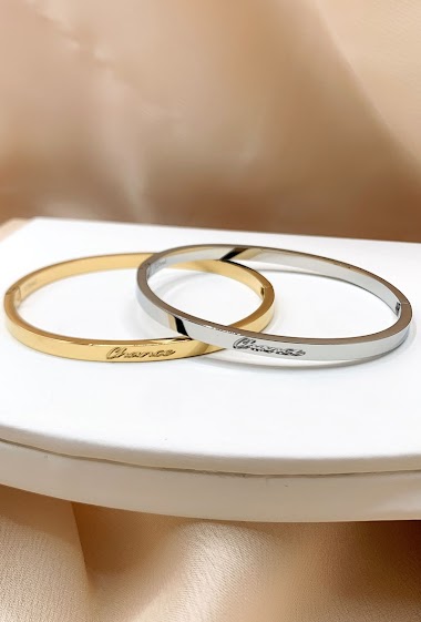 Wholesaler Emily - Stainless steel Bangle bracelet with engraved message "LUCK"