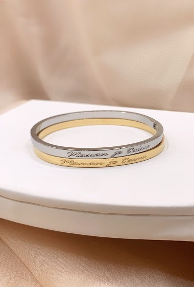 Wholesaler Emily - Stainless steel Bangle bracelet with engraved message "MAMAN JE T'AIME"