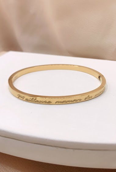 Großhändler Emily - Stainless steel Bangle bracelet with engraved message "Meilleure maman du monde"