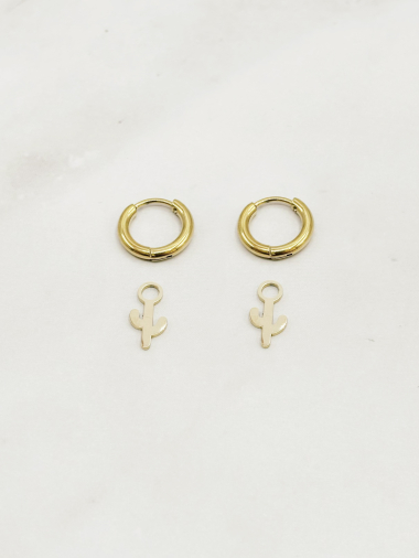 Wholesaler Emily - Small hoop earrings with stainless steel charm