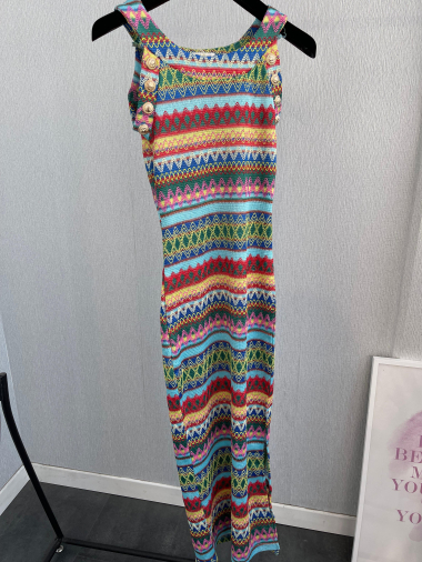 Wholesaler Emma & Ashley design - LONG MULTICOLOR DRESS WITH BUTTONS