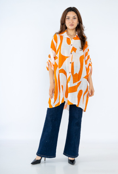 Wholesaler Emma Dore - Mid-length cotton tunic shirt, geometric print
