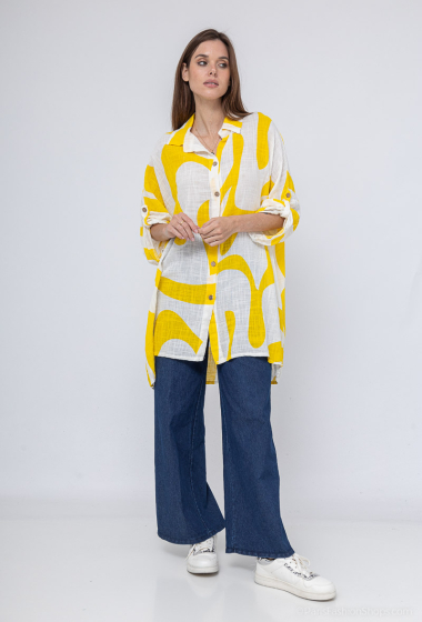 Grossiste Emma Dore - Chemise tunique en coton mi-long, imprimé géométrique