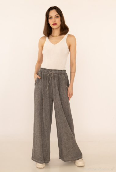 Grossiste Emma Dore - Pantalon coupe droite délavé en coton/lin