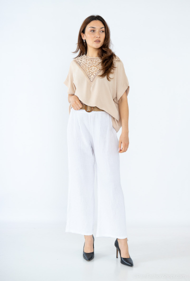 Grossiste Emma Dore - Pantalon en gaze de coton avec ceinture