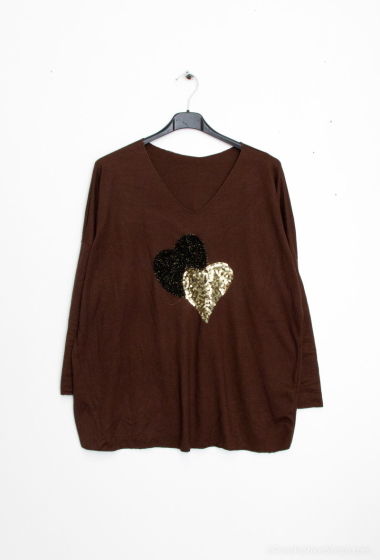 Wholesaler Emma Dore - V-neck sweater, double heart